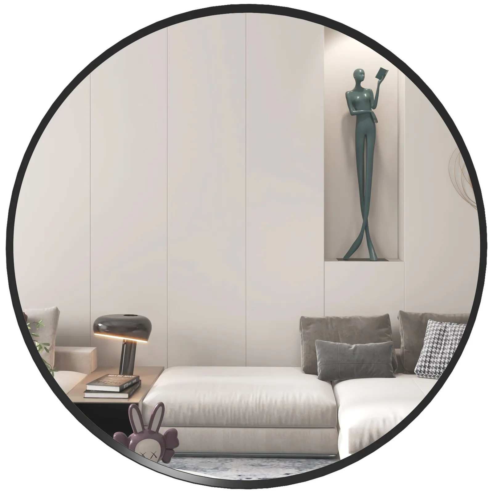 HOMCOM 61cm Bathroom Mirror Round Wall Mirror for Living Room Bedroom in Black 2