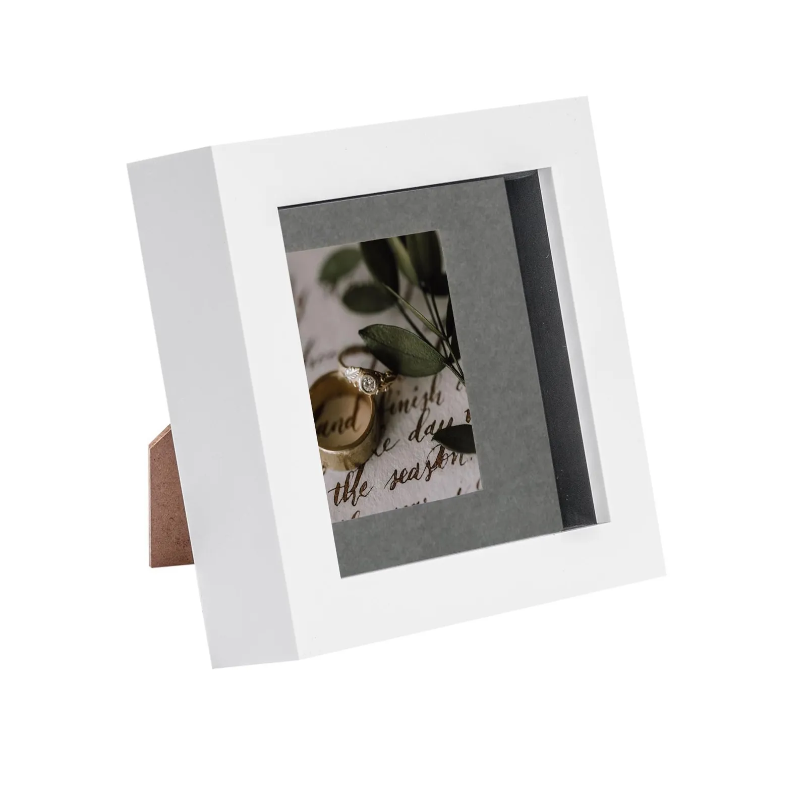 Nicola Spring 3D Box Photo Frame - 4 x 4" with 2 x 2" Mount - Black Mount in White 1