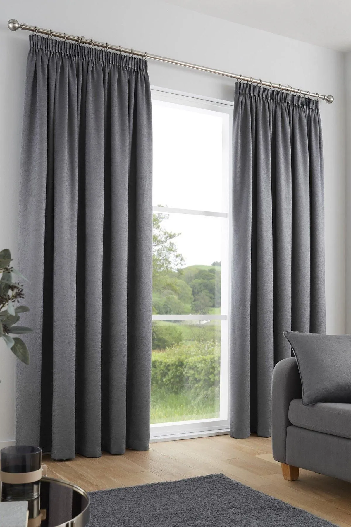 Fusion 'Galaxy' Pair of Light Reducing Thermal Effect Pencil Pleat Curtains in Charcoal