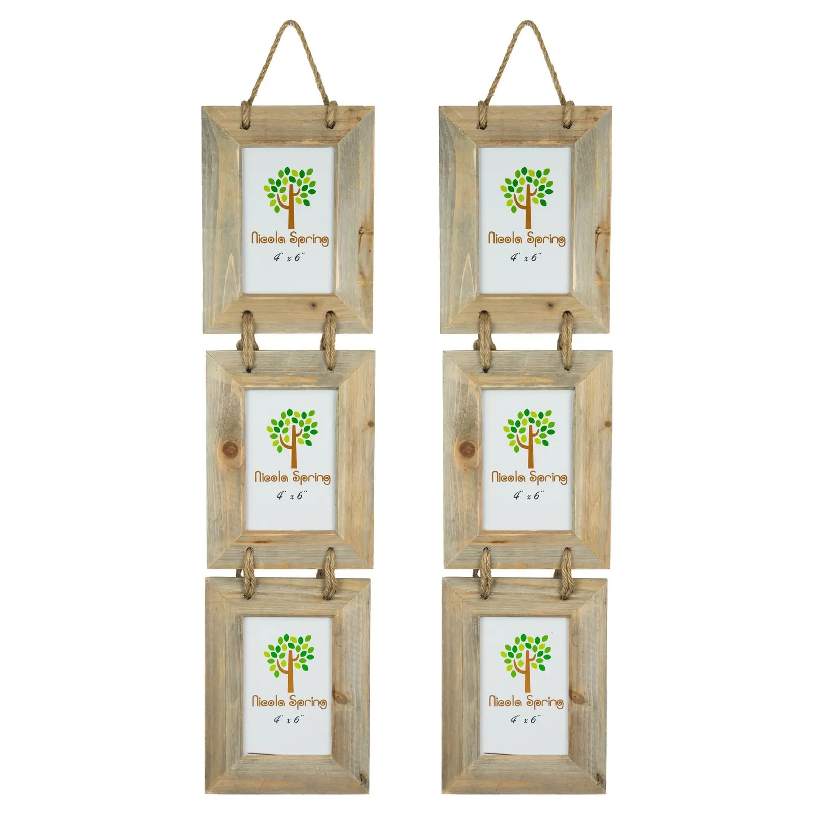 Nicola Spring Rustic Wooden Hanging 3 Photo Frames - 4 x 6" - Natural - Pack of 2