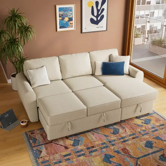Layton Boucle Corner Trundle Storage Sofa Bed 4