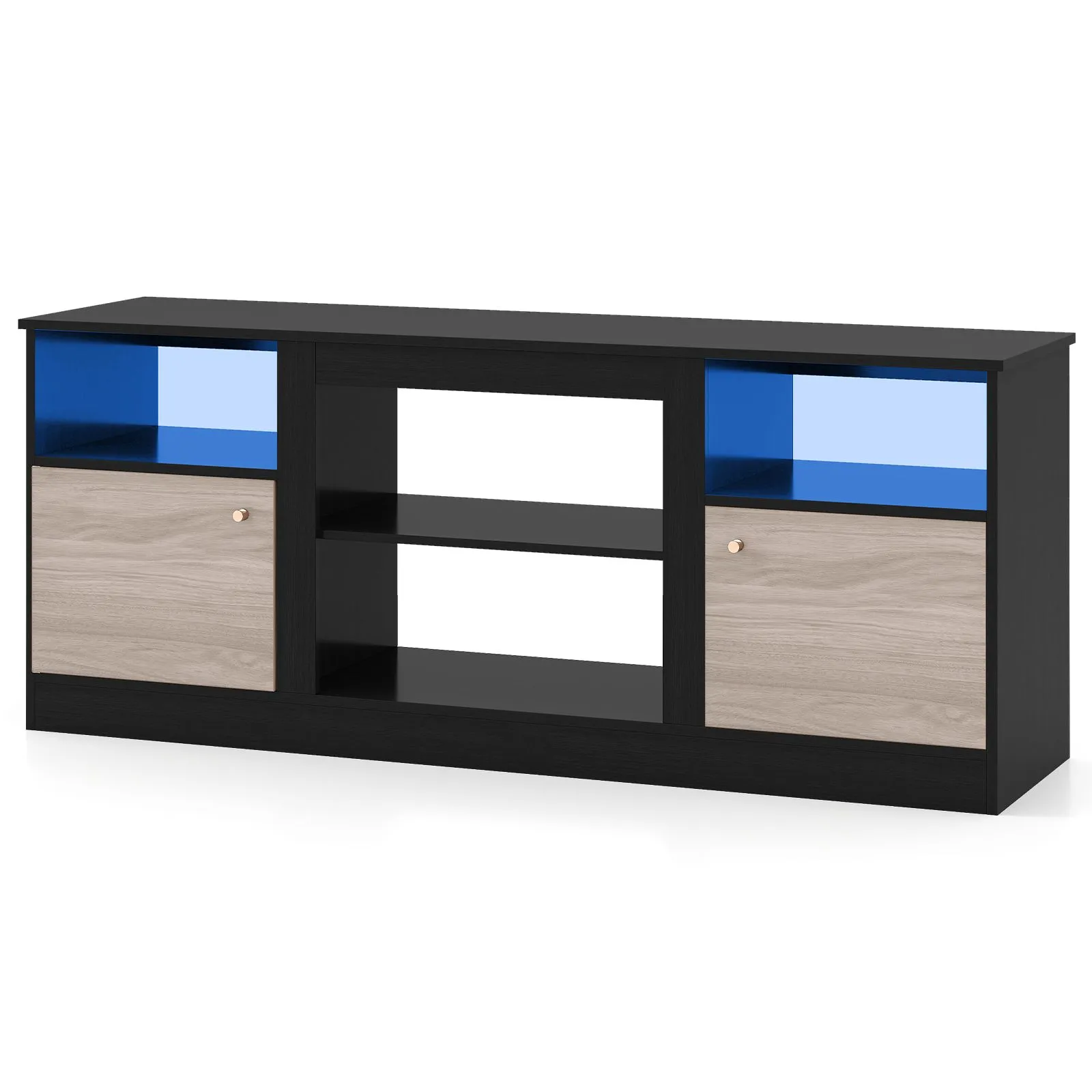 Costway Entertainment Center TV Stand w/ LED Lights for 65" TVs in Black 3