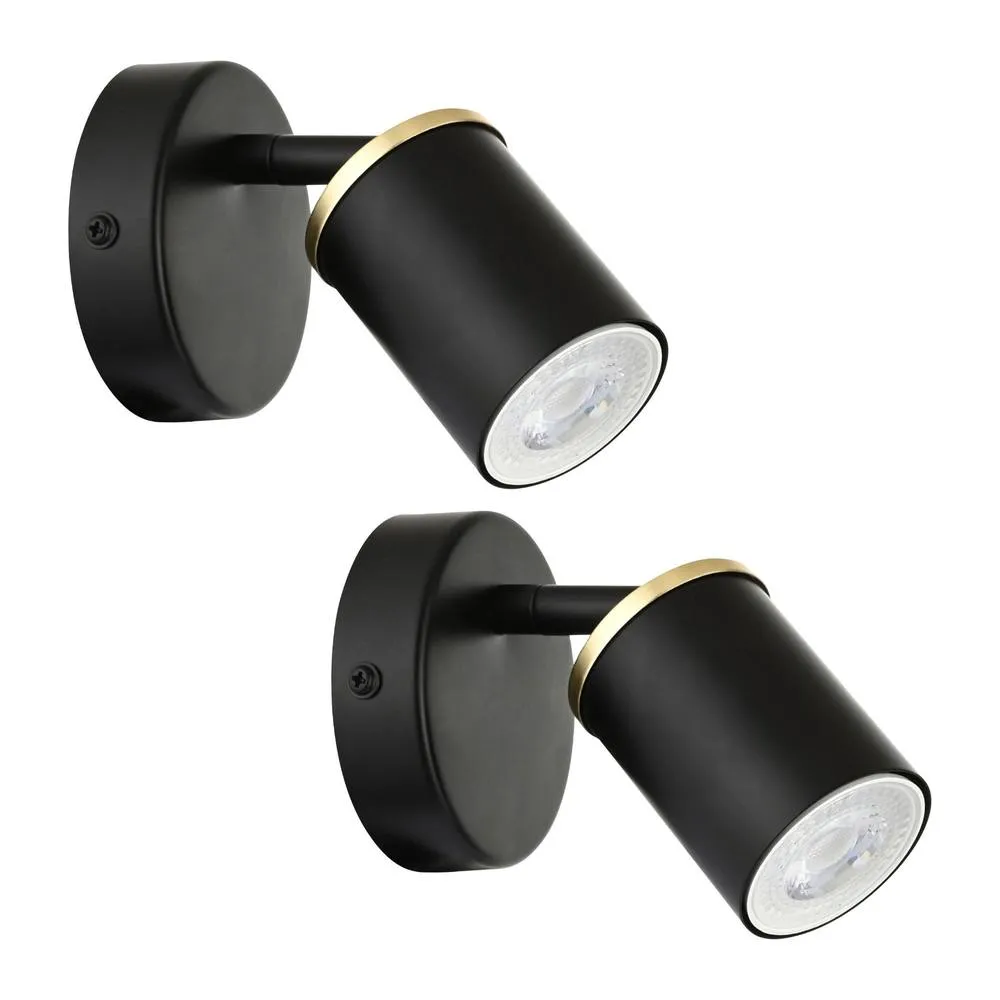 First Choice Lighting Set of 2 Larbert - Black Adjustable Wall or Ceiling Spotlight