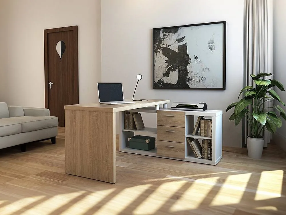 Vente-unique Corner Desk With Storage - White & Oak - ALDRIC III in Light Oak 3