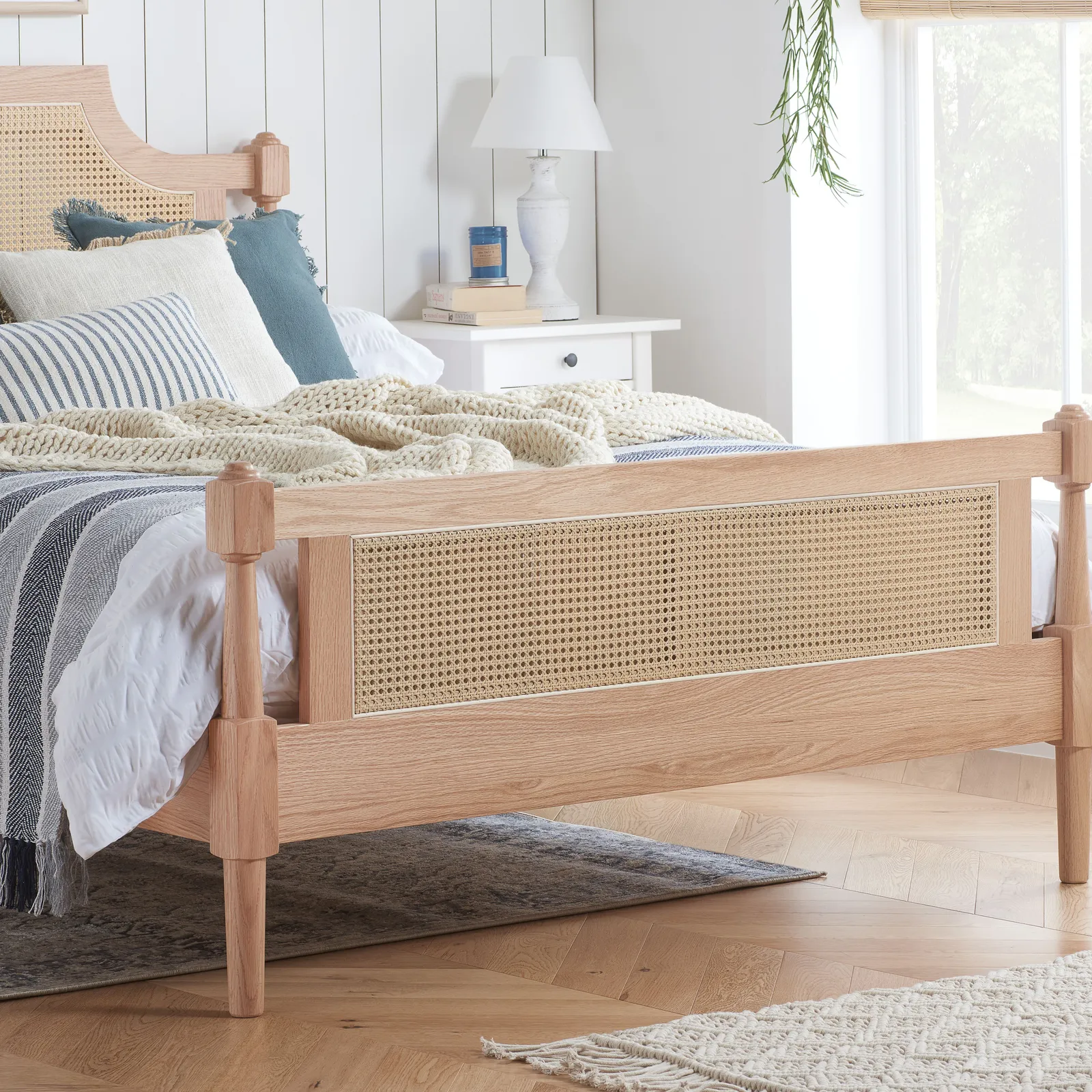Birlea Rattan Bed Frame Rhodes Oak 4FT6 135cm Bedstead in Beige 4
