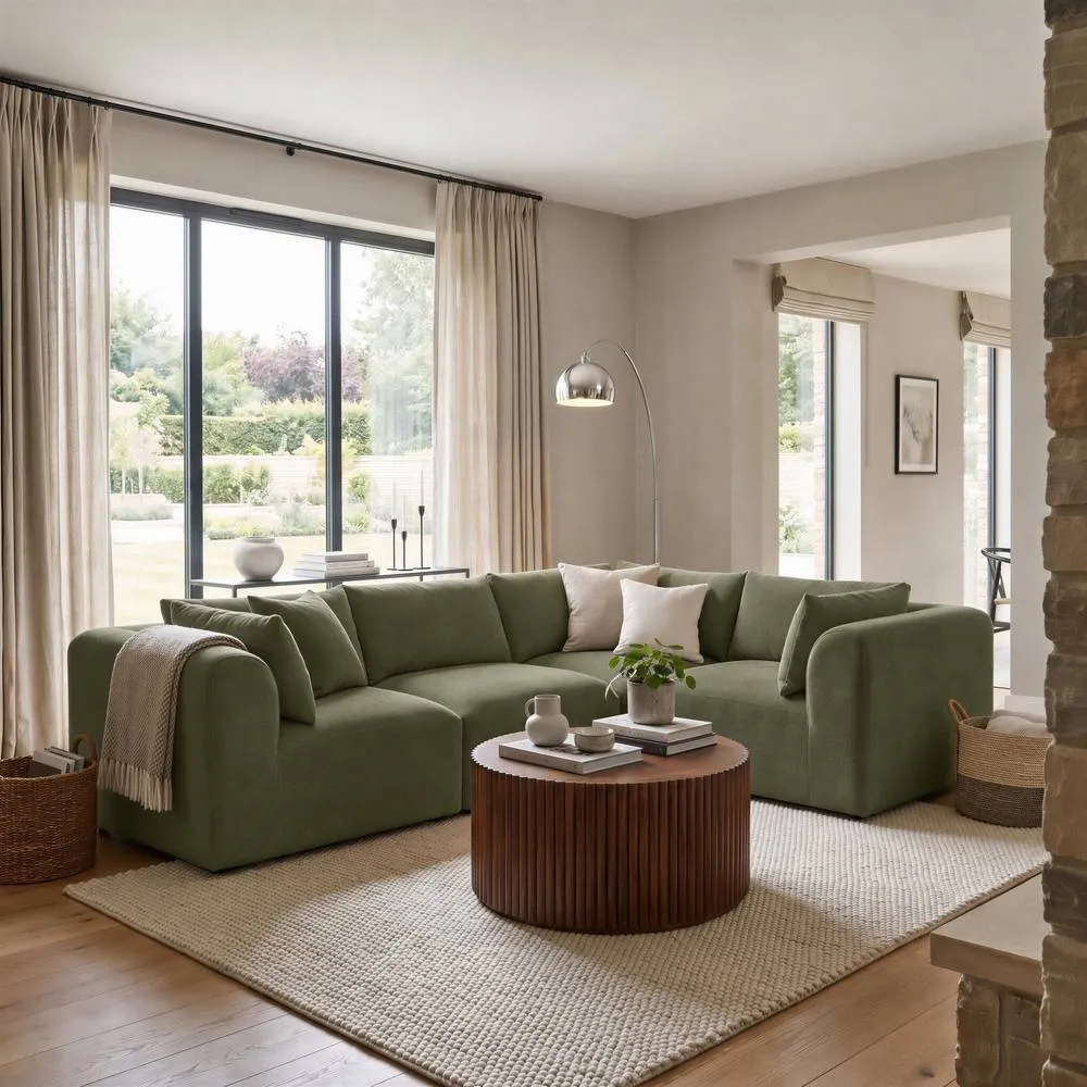 FurnitureboxUK Drift Boucle Fabric 3 Seater Modular Corner Sofa in Green 6