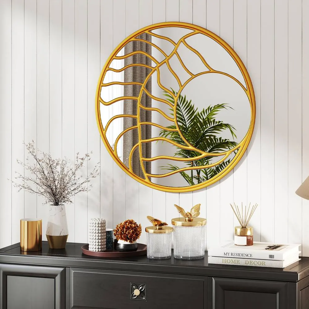 Costway Gold Wall Mirror 80 cm Large Round Wall Decorative Mirror-Gold