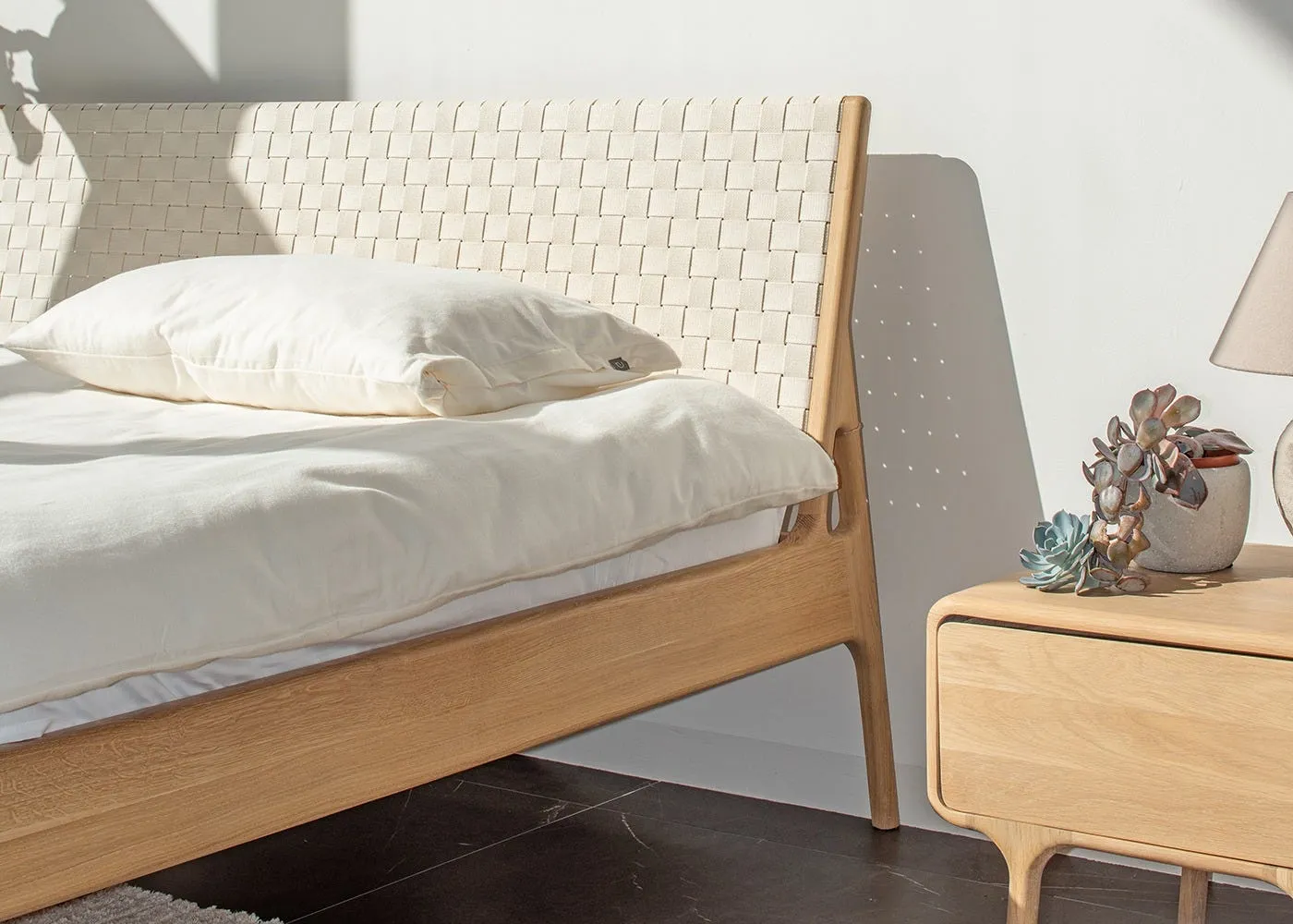 Gazzda Fawn Bed White Oiled Oak Herringbone Natural King 3