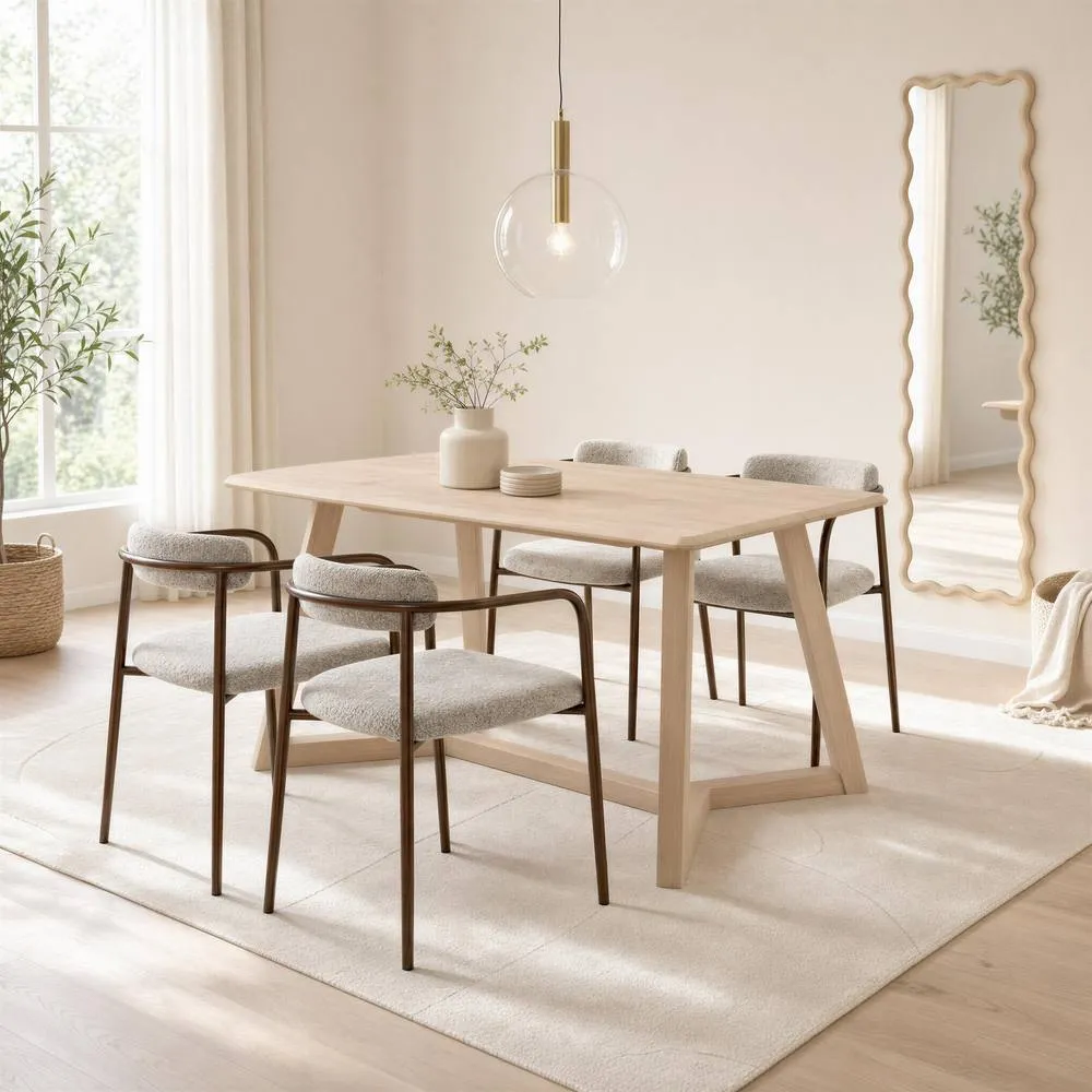 FurnitureboxUK Lulworth Whitewashed Wood Dining Table & 4 Grey Rhea Chairs