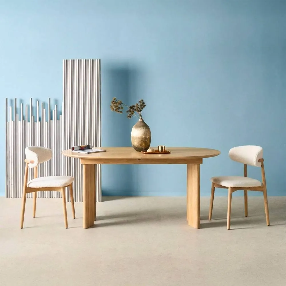 sweeek 6-8 seater oval extendable dining table, rubberwood & oak veneer in Beige 3