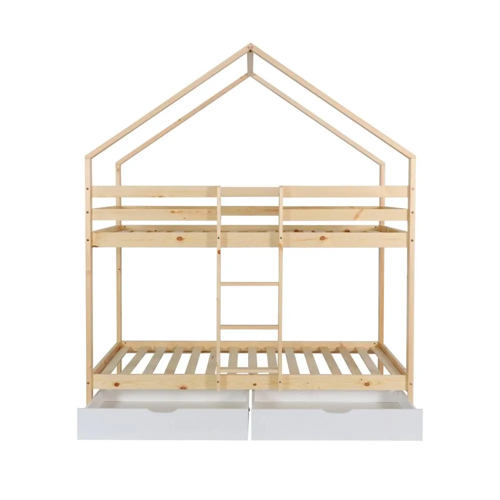 sweeek Children's bunk bed cabin 90 x 190 cm natural pine with storage in White 6