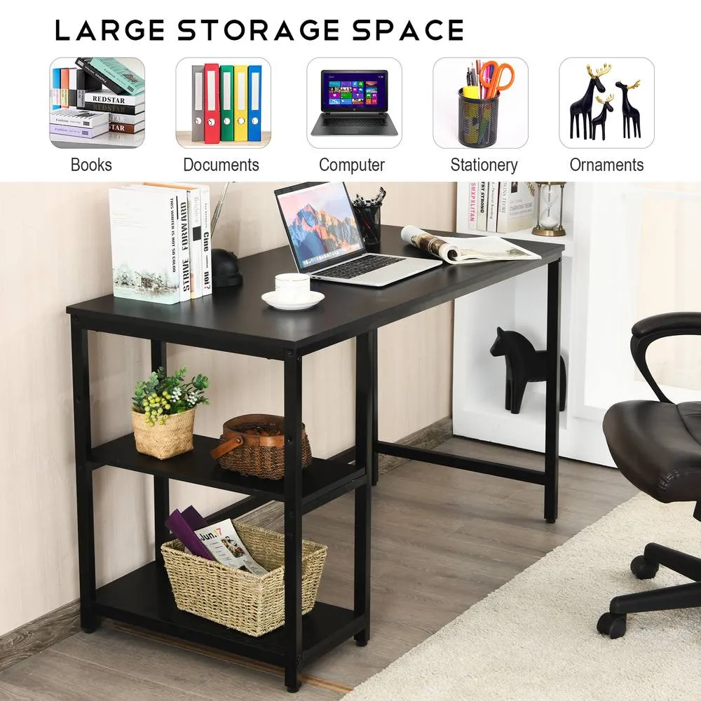 Costway 120x60cm Computer Desk Industrial Writing Table w/Storage Shelves in Black 4