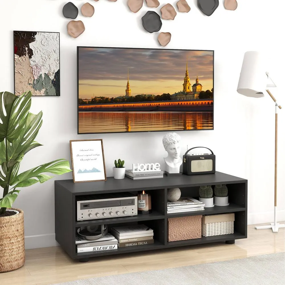 Costway Home TV Stand w/ 5 Adjustable Shelves for TV up to 4 Cubbies in Black 5