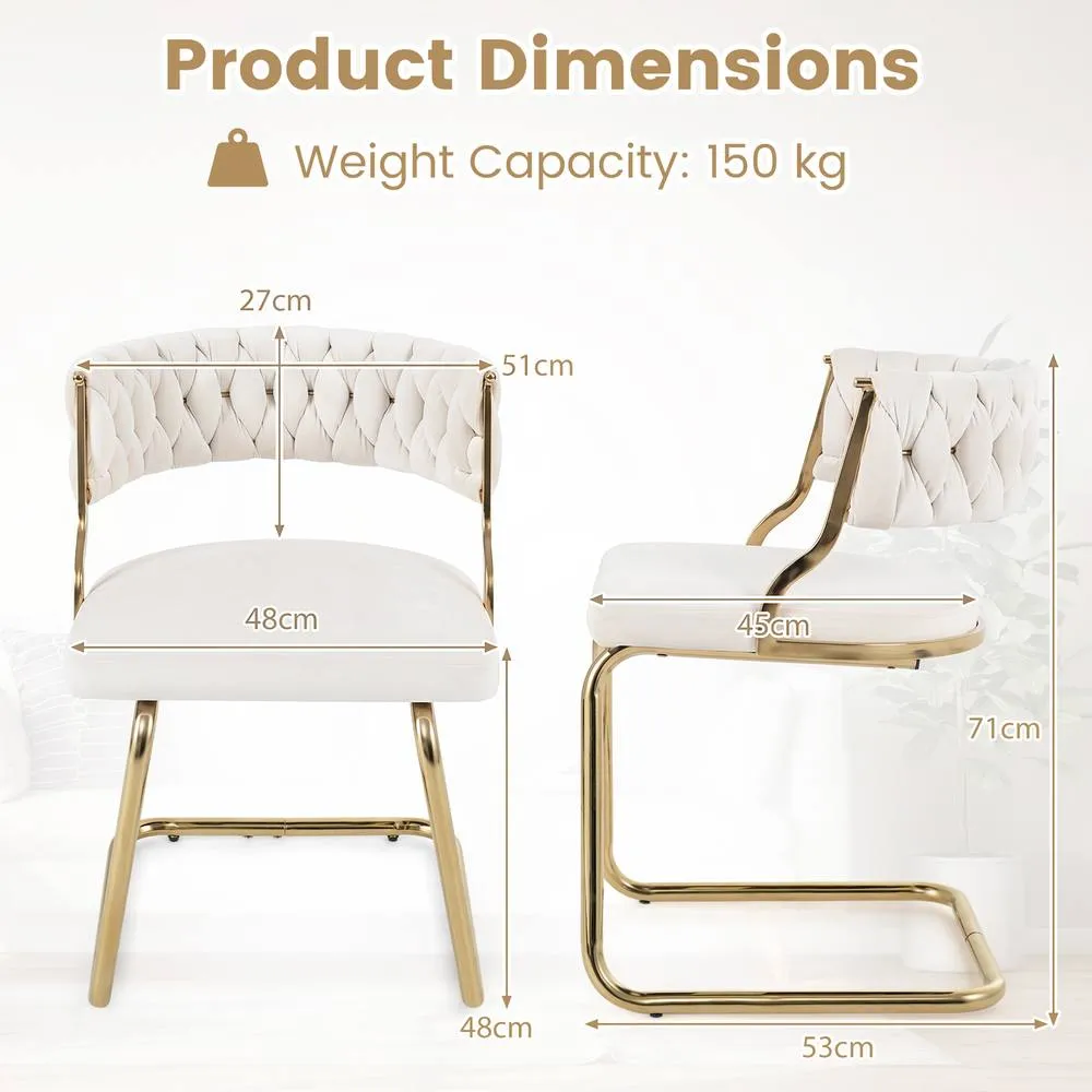 Costway 2PCS Velvet Dining Chairs Upholstered Accent Chairs Kitchen Chairs in White 2