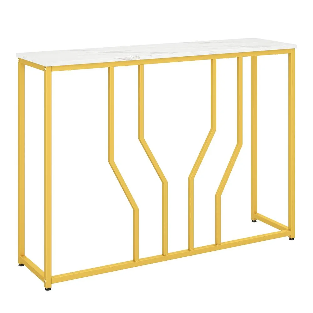 Costway Gold Console Table Modern White Faux Marble Entryway Table