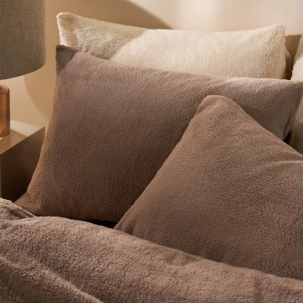 OHS 2 Pack Thermal Teddy Fleece Pillowcase Cover in Light Brown