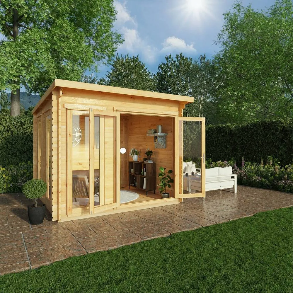 Mercia 3 x 3 m Studio Pent Log Cabin - 28 mm - L333.4 x W303.2 x H249.4 cm in Natural 6