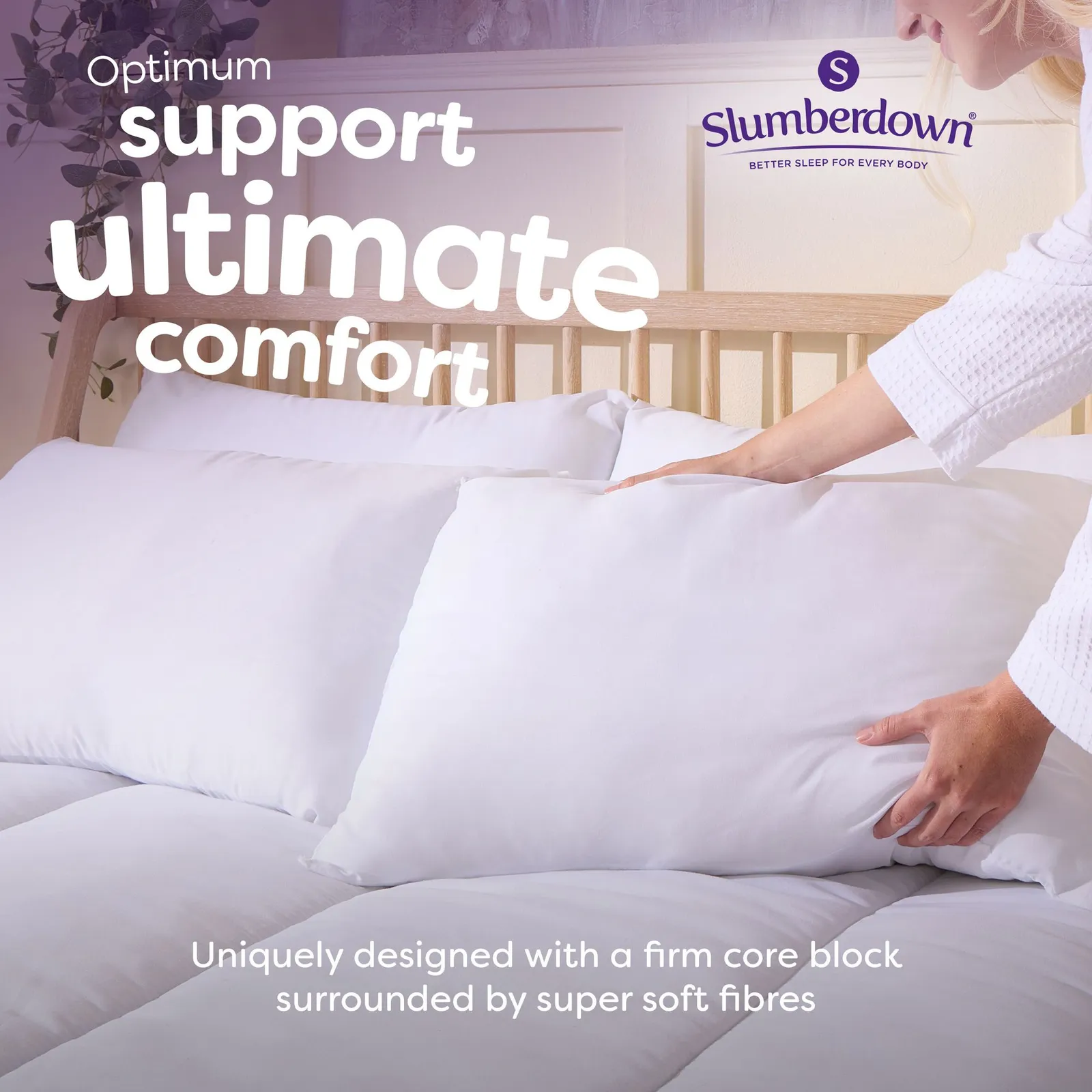 Slumberdown 2 Pack Cosy Nights Super Support Side Sleeper Firm Pillows in White 3