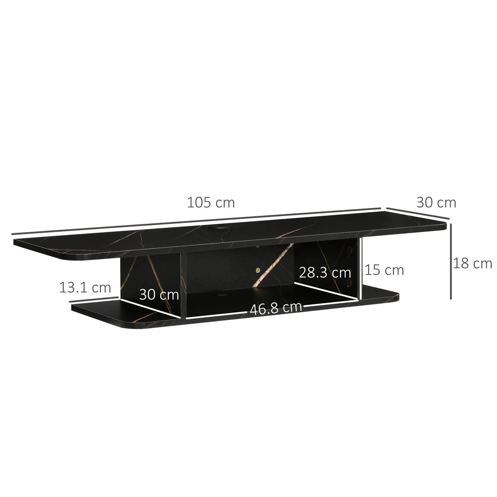 HOMCOM TV Unit Stand Wall Mount Media Console with Storage Shelf in Black 3