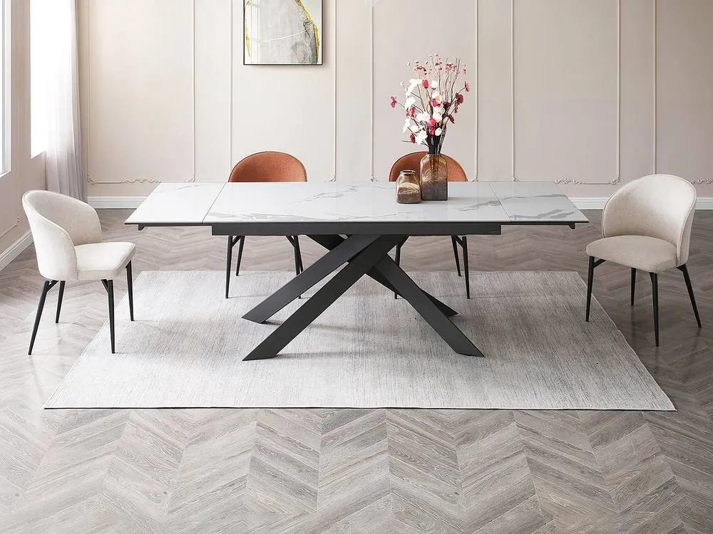 Vente-unique 6 - 10 Seater Extendable Dining Table In Ceramic & Metal - White and in Grey 5