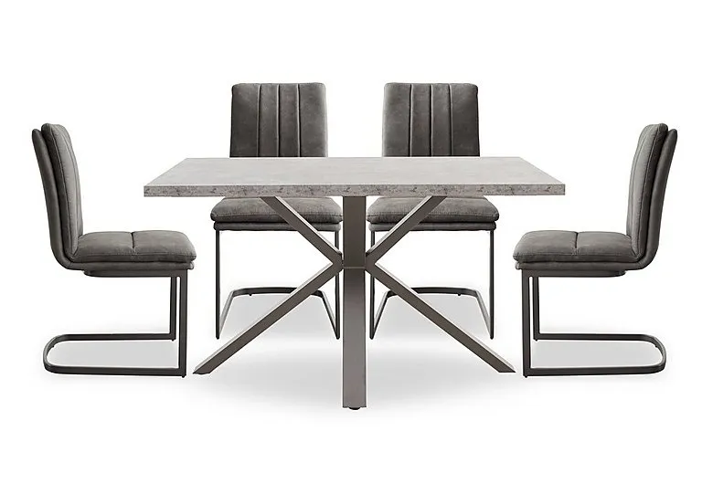 Moon Compact Dining Table with Star Base and 4 Fabric Cantilever Chairs