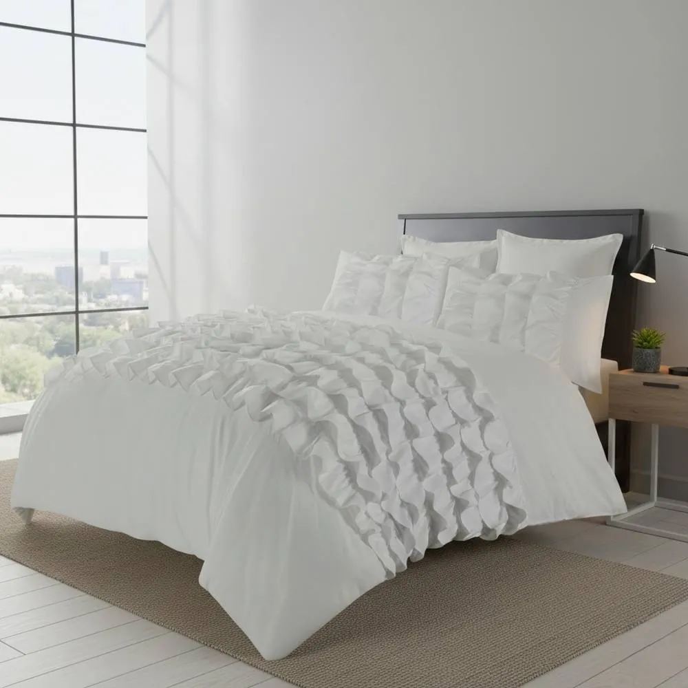 Snug City Ruffle Border Duvet Cover Soft Elegant Bedding Set with Pillowcases in White
