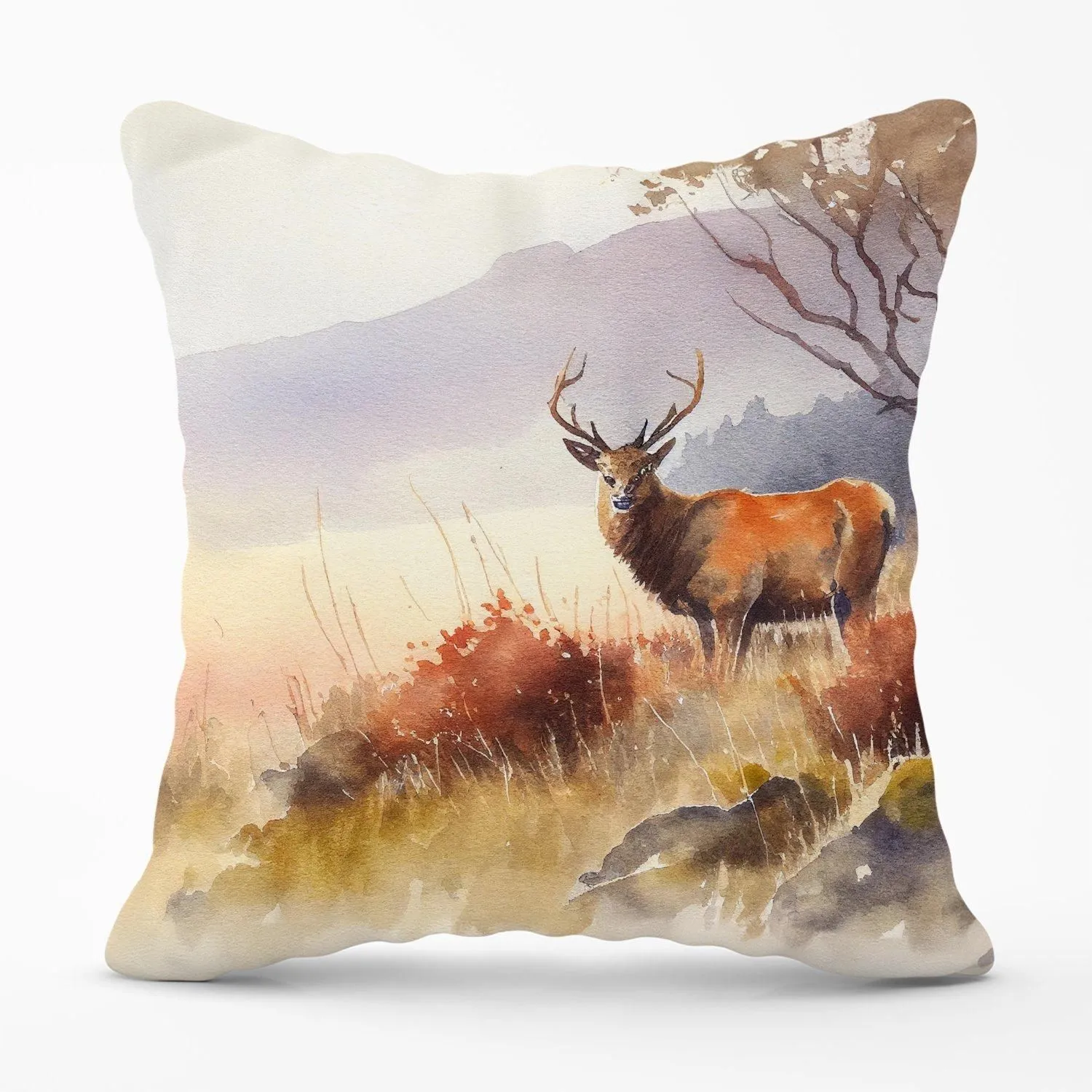 Warren Reed - Designer Stag Deer Water Colour Outdoor Cushion in Brown