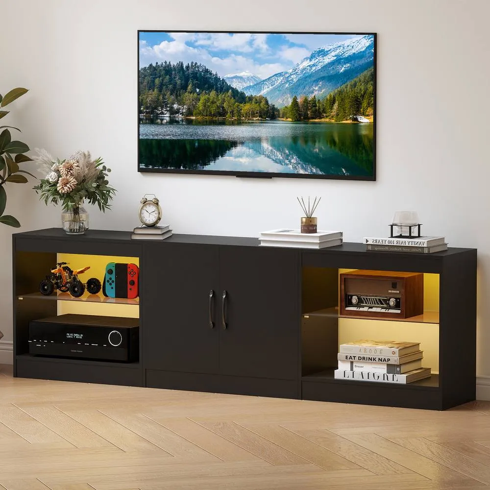 Costway Modular TV Stand for 85" TVs 3-in-1 Entertainment Center w/LED Lights in Black