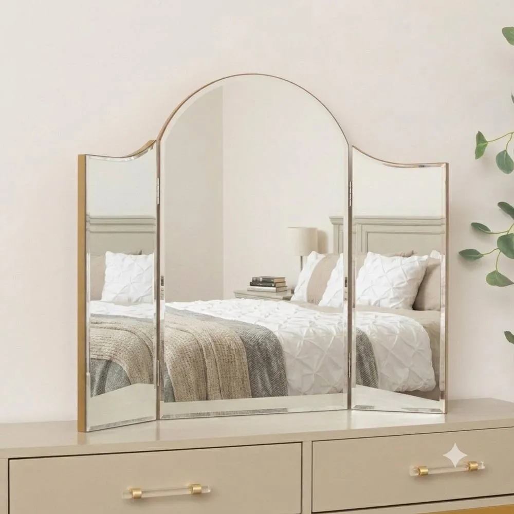 Melody Maison Arched Gold Vintage Triple Dressing Table Mirror - Liana Range 6