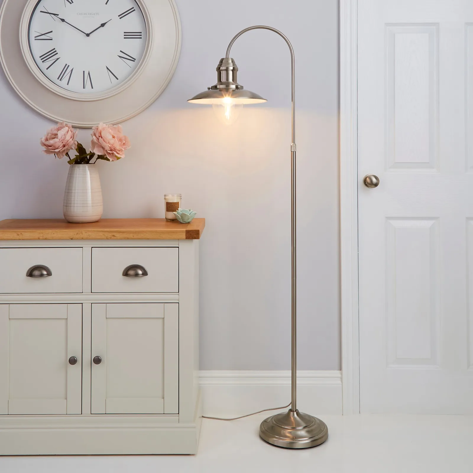 Masso Fishermans Pendant Satin Nickel Floor Lamp Silver