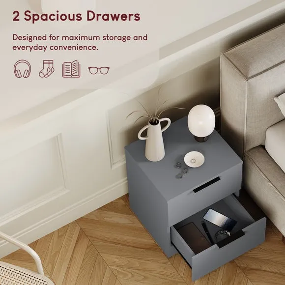 Return - Hayes 2 Drawer Bedside Table, Grey 4