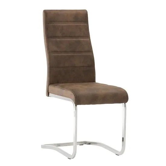 Justin Cantilever Dining Chair In Brown PU With Chrome Base