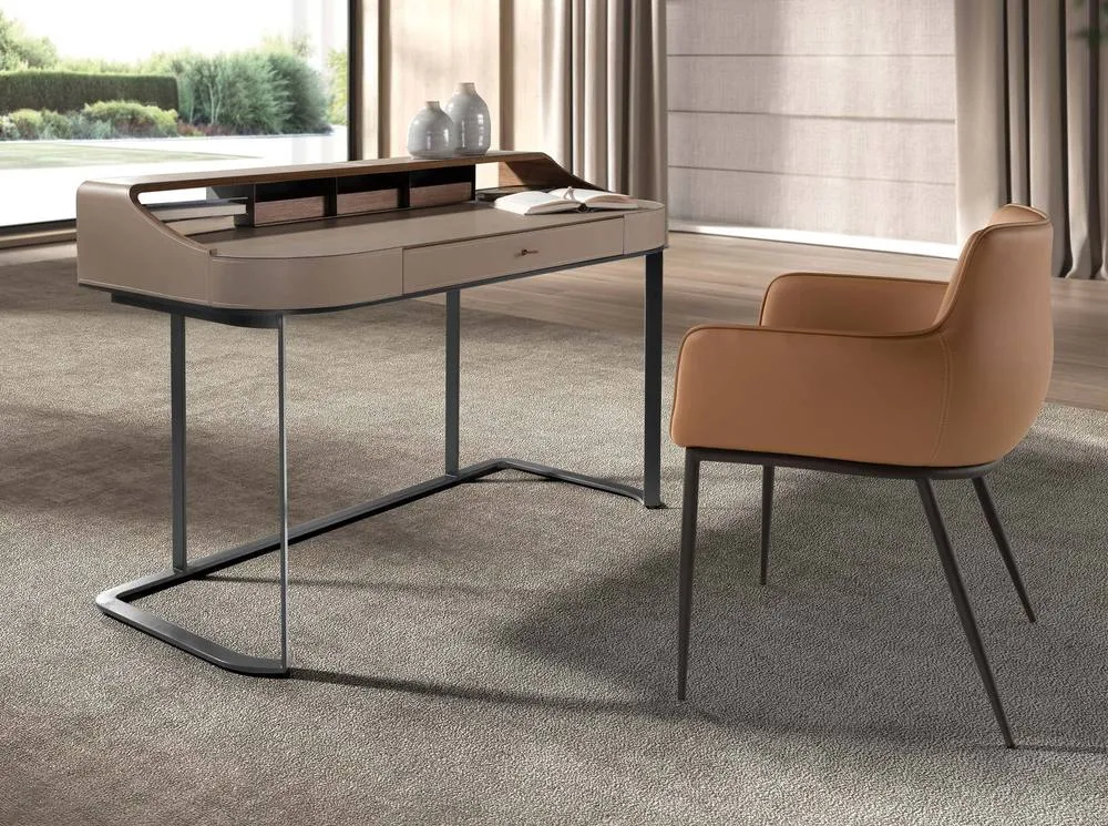 Angel Cerda Desktop dressing table leatherette, walnut & gray steel 3