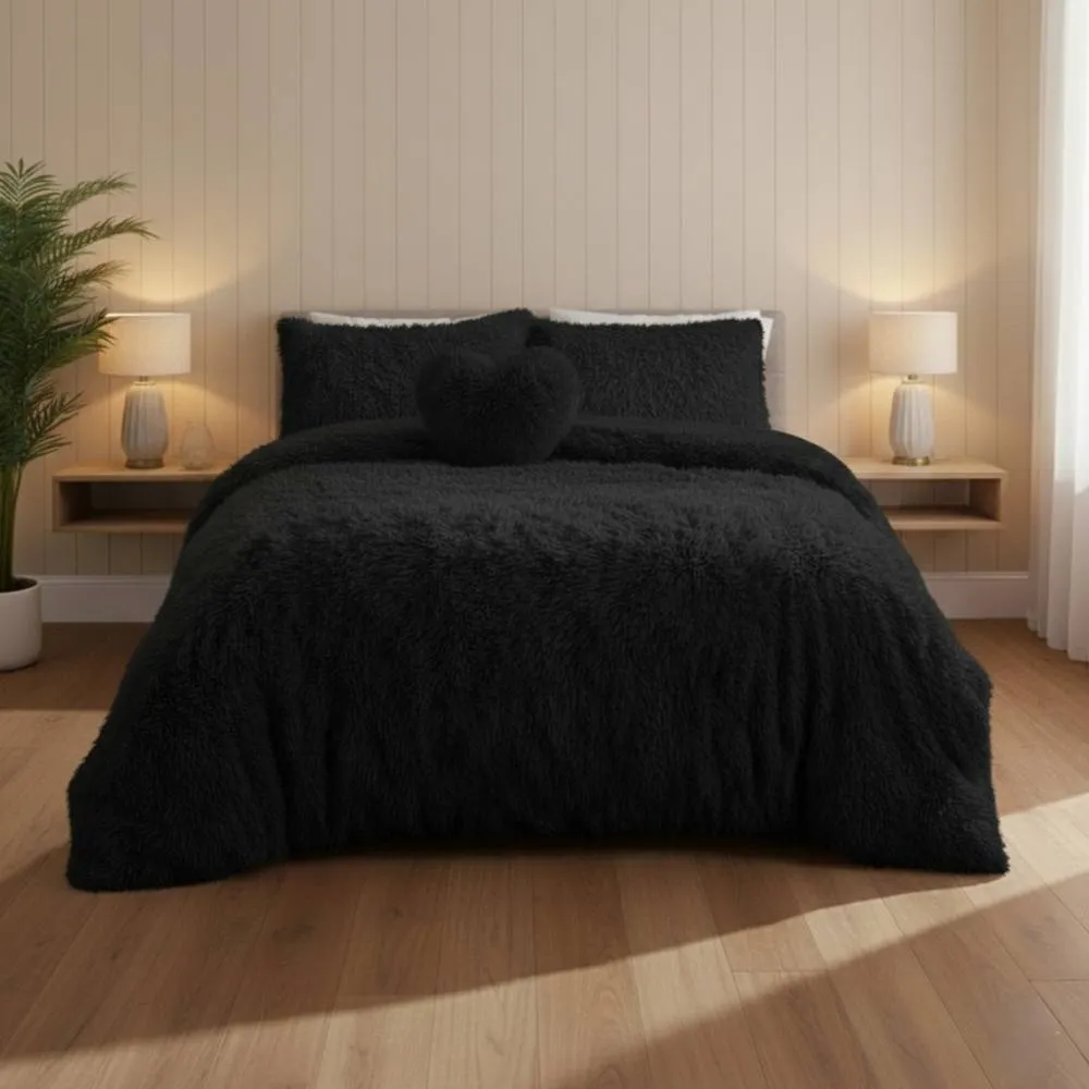 Snug City Super Fluffy Duvet Cover Ultra Soft, Cloud-Like Comfort Snug Sleep in Black