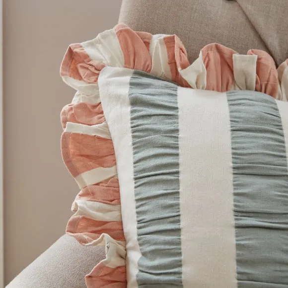 Seersucker Stripe Frill Cotton Square Cushion 2