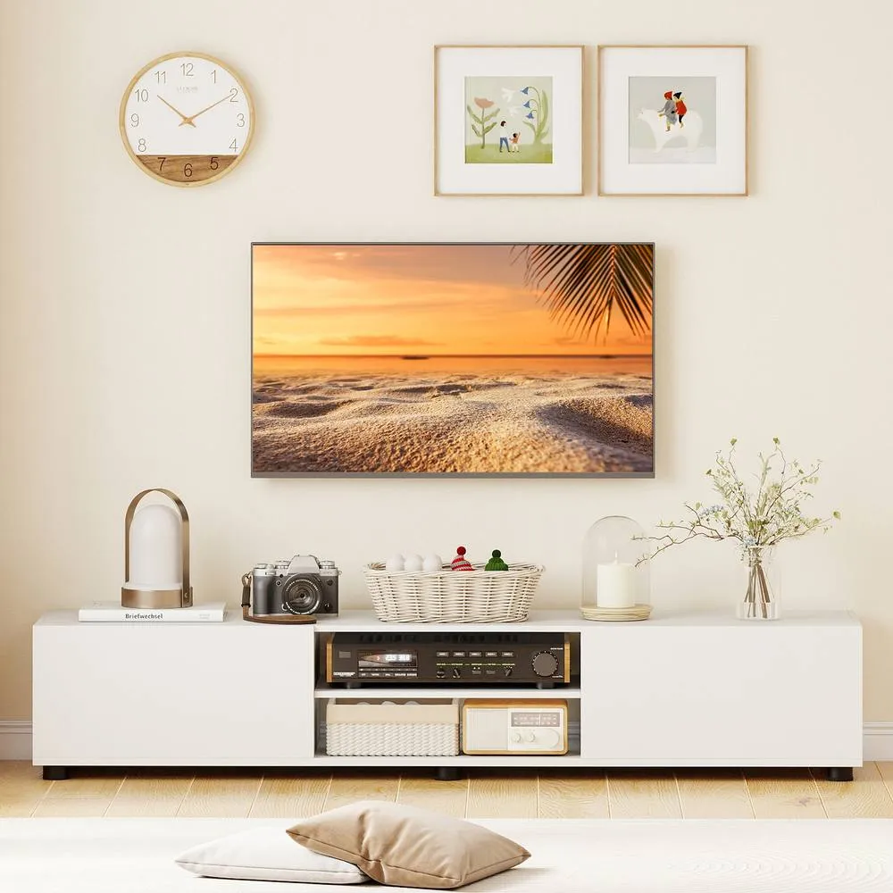 Costway Modern TV Stand Minimalist Entertainment Center with 2 Doors in White 3