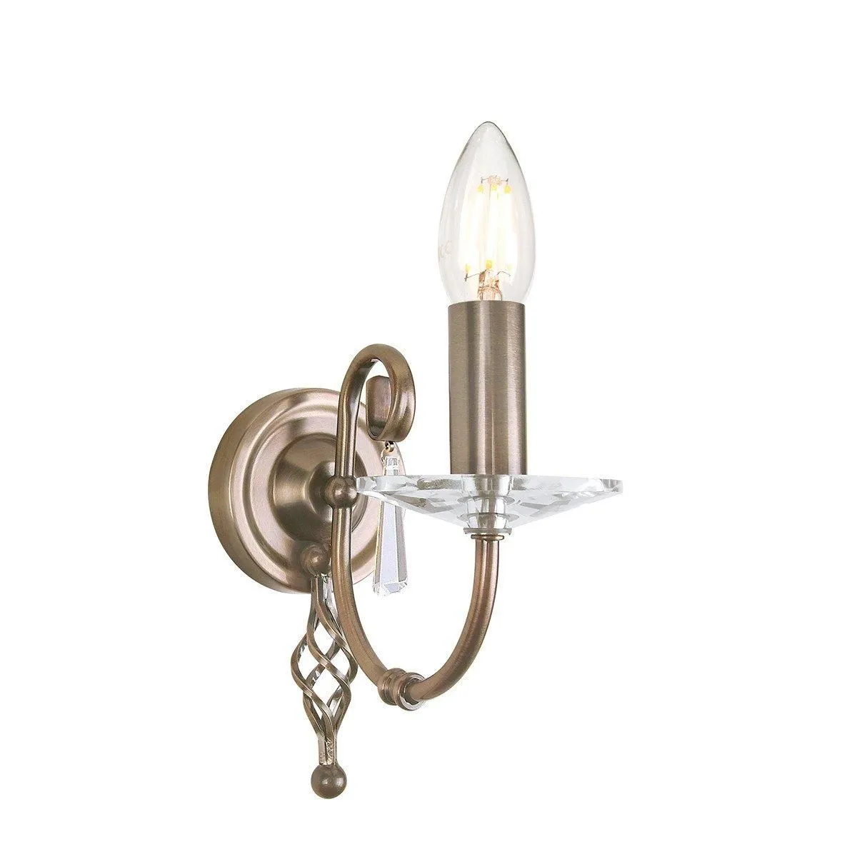 Netlighting Aegean 1 Light Indoor Candle Wall Light Aged Brass E14 in Yellow