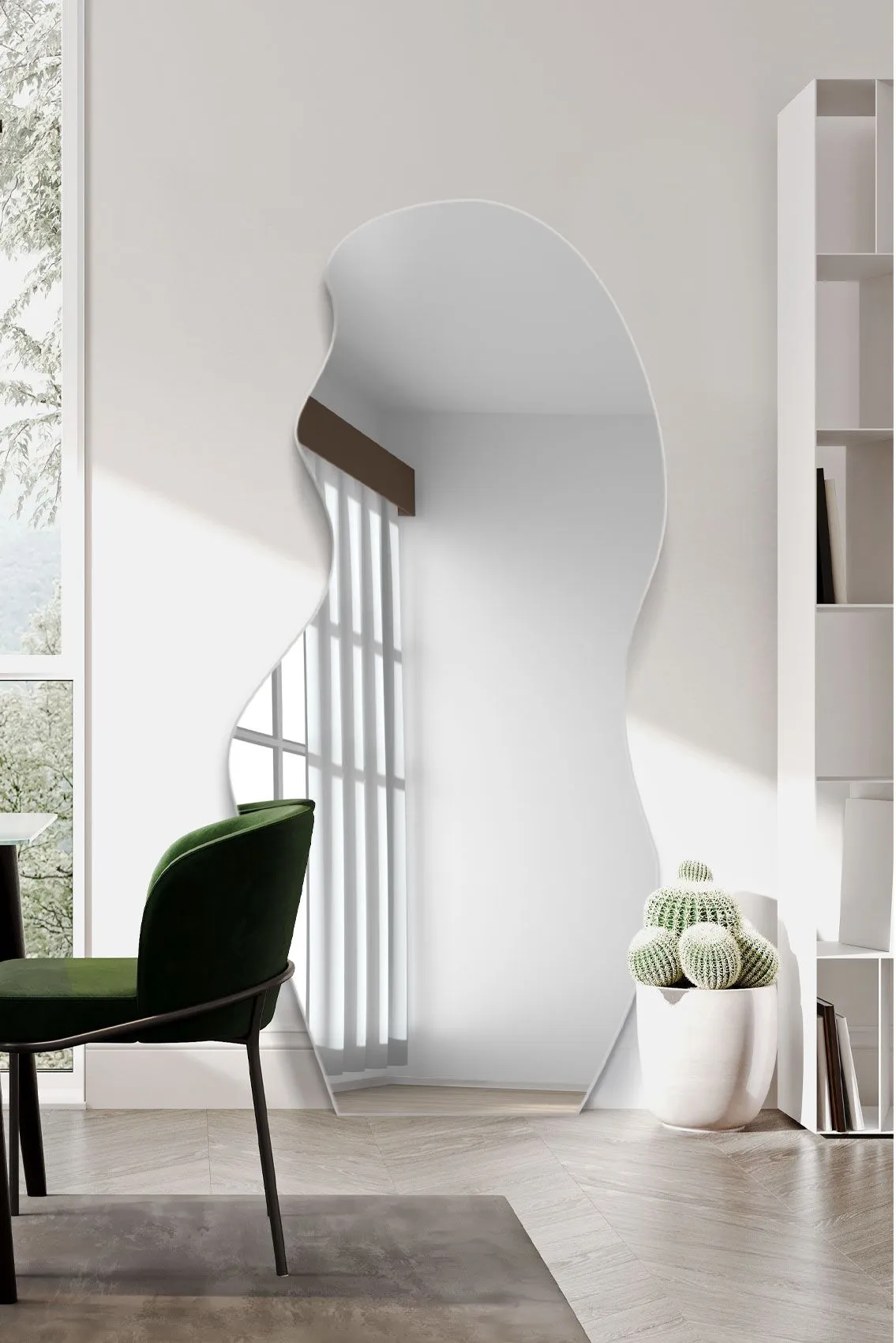 MirrorOutlet The Lacuna - Frameless Pond Leaner / Wall Mirror 67" X 32" (170CM X 80CM) in Silver