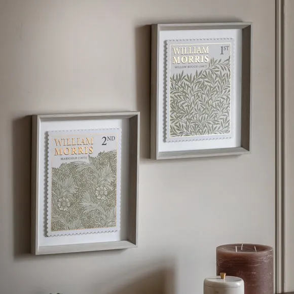Cedar and Sage Set of 2 William Morris Postage Stamp Green Framed Prints