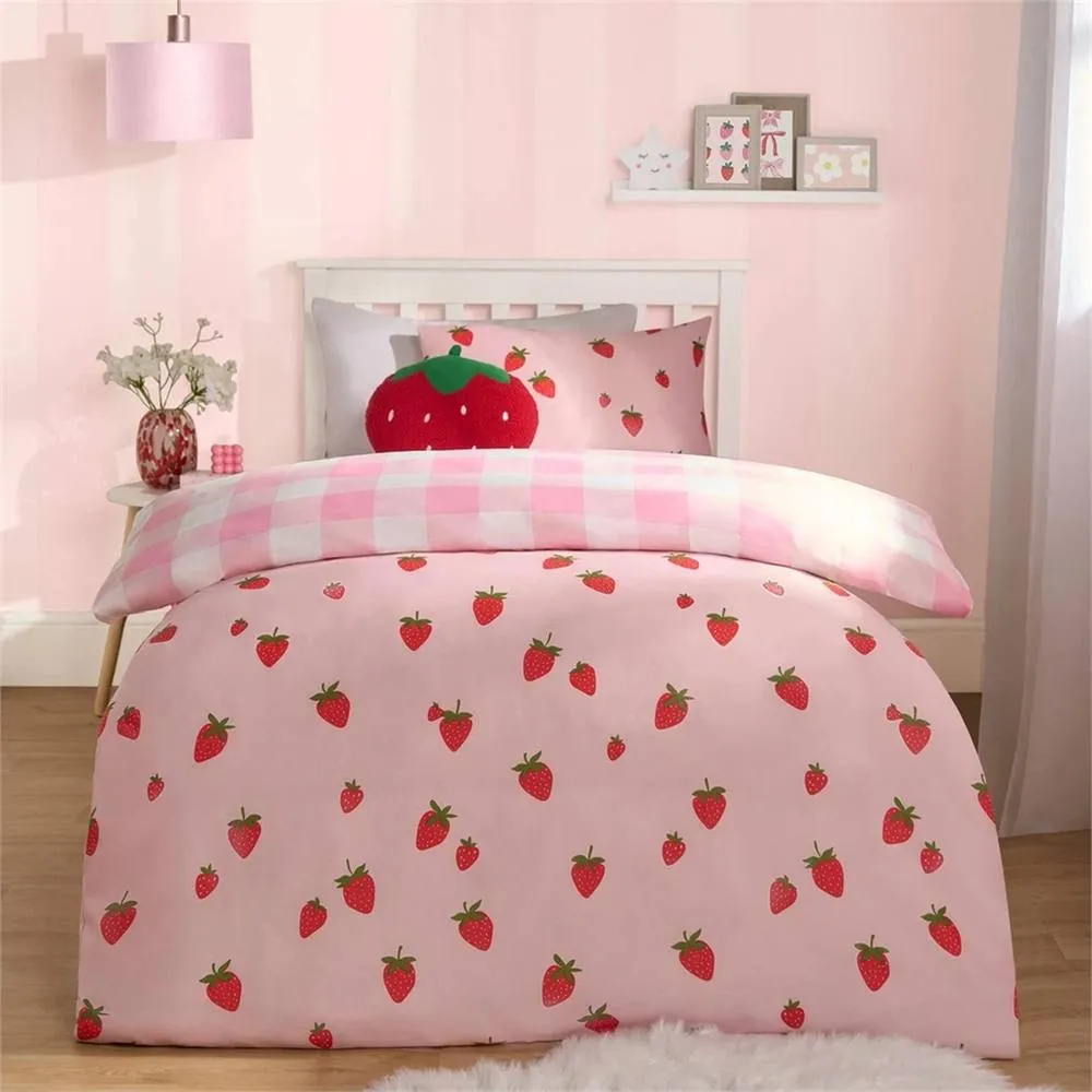 Kelvenix Strawberry Duvet Cover Quilt Set single in Pink