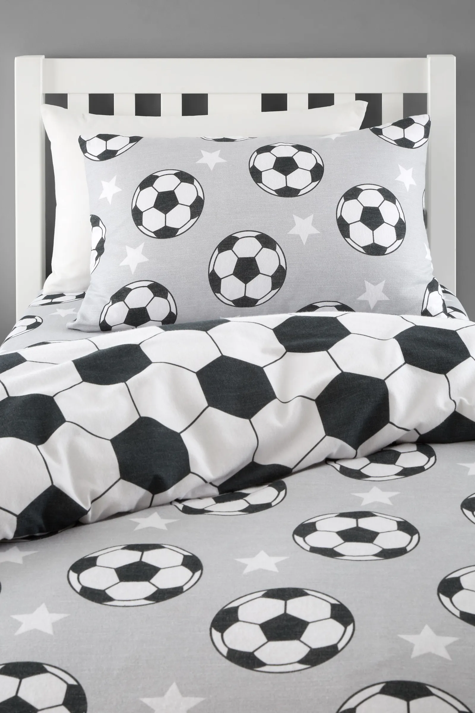 Catherine Lansfield 'Brushed Cotton Football Stars' Reversible Duvet Cover Set in Grey 3