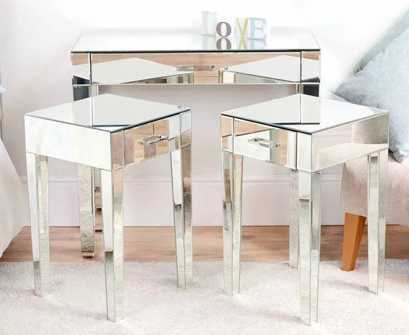ZOE Mirrored Dressing Table & Pair of Mirrored Bedside Tables