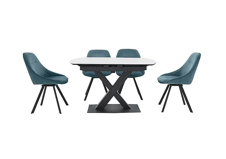 Arctic Extending Dining Table with White Top and 4 Swivel Chairs - Blue