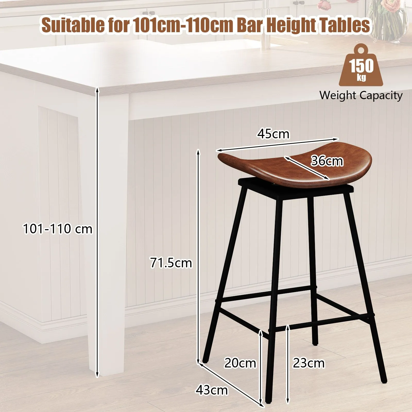 Costway Swivel Barstools Set of 2 Faux Leather Upholstered Backless Bar in Brown 5