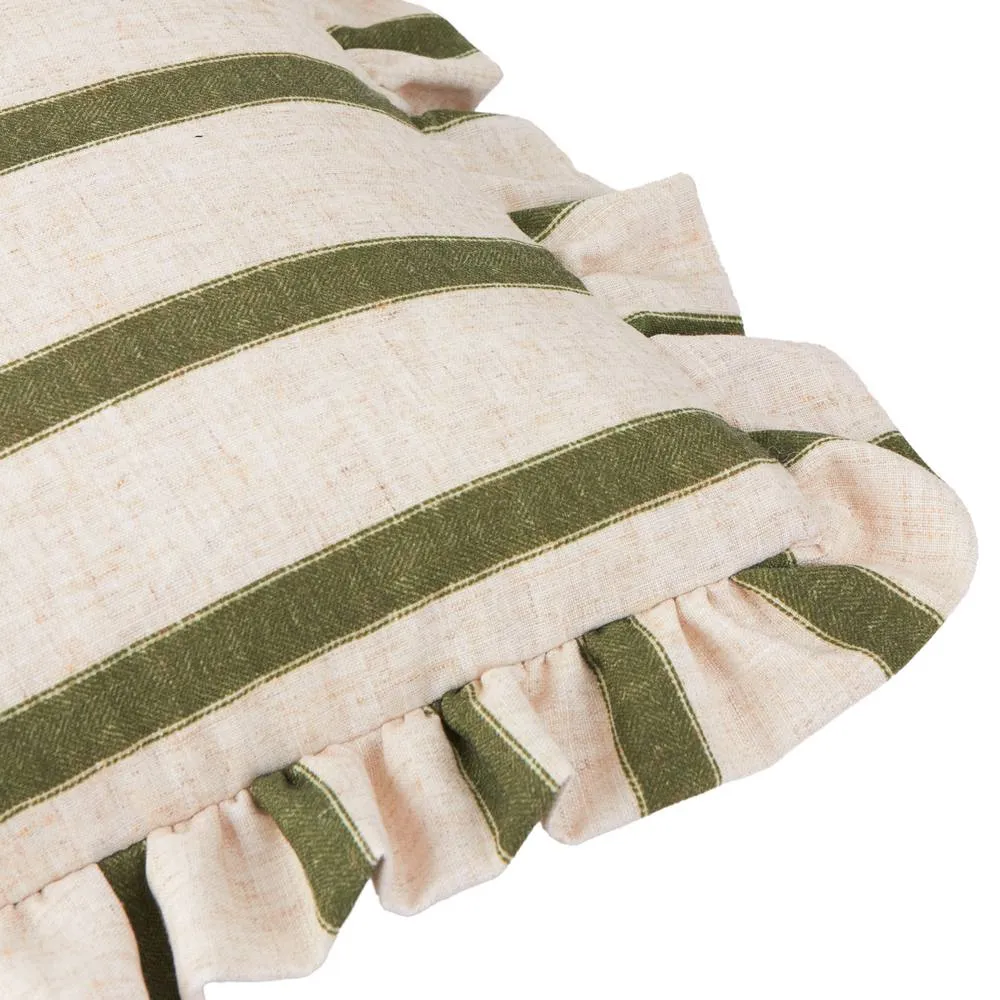 Wylder Connie Square Striped Ruffle Cushion in Green 4