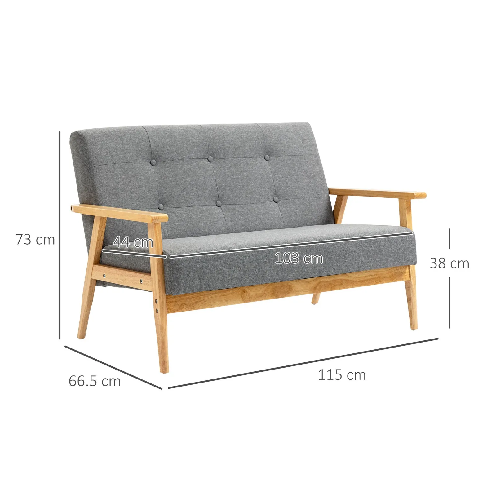 HOMCOM Modern 3-Seater Sofa Upholstery Couch with Rubber Wood Legs in Dark Grey 3