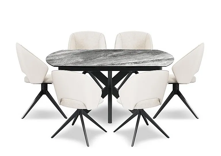Raul 160cm Eramosa Swivel Extending Dining Table and 6 Fabric Swivel Chairs