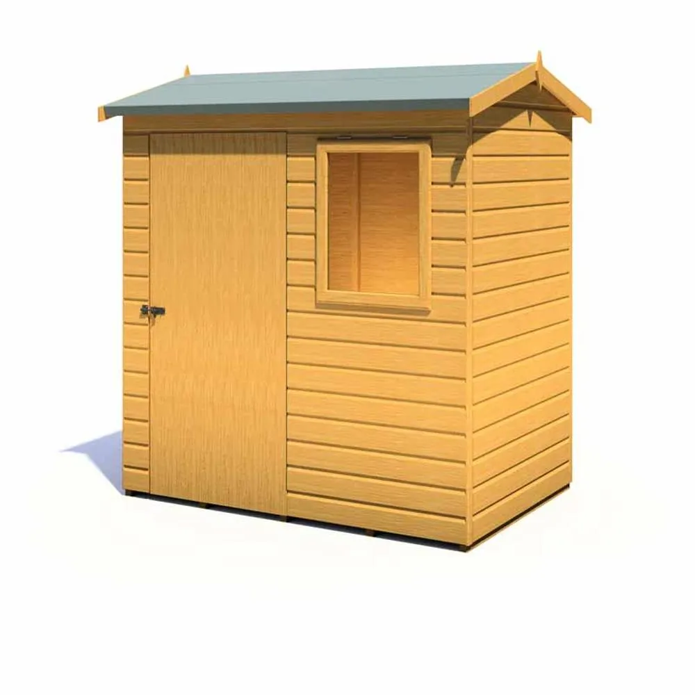 Shires Lewis 6 x 4 Feet Single Door Reverse Apex Style D Shed in Brown 3