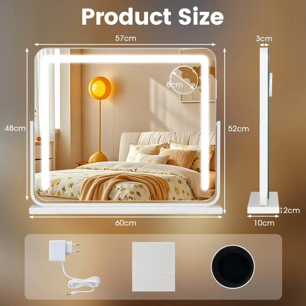 Costway Swivel Vanity Mirror LED Lights White Makeup Mirror 2