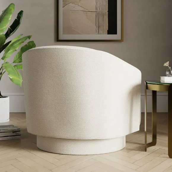 Carmen Curved Ivory Chunky Chenille Swivel Chair 2